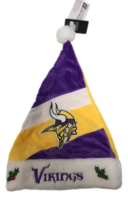 Minnesota Vikings NFL Santa Hat in purple, white, and yellow with team logo