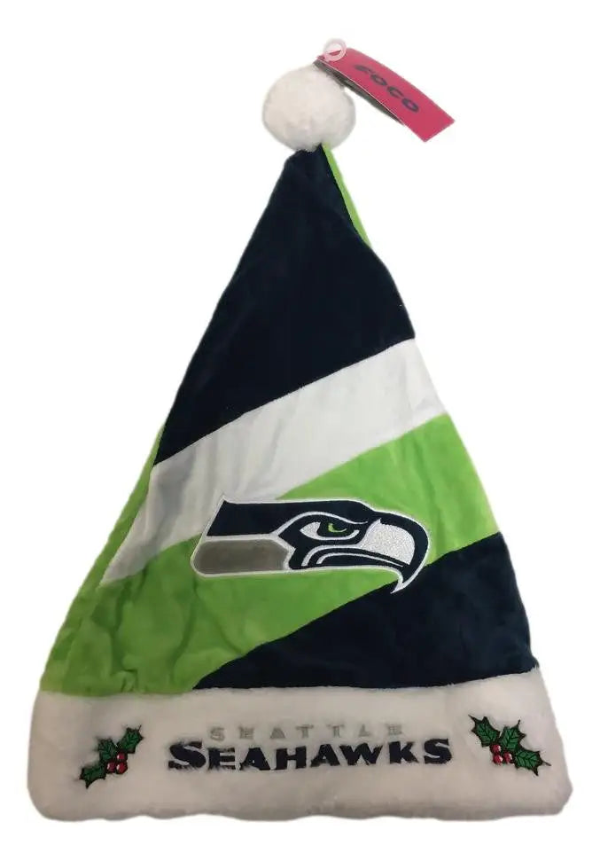 Seattle Seahawks Santa hat in team colors and logo for NFL holiday cheer