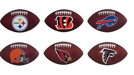 NFL Football Team Logo Magnet featuring six American football balls with team logos