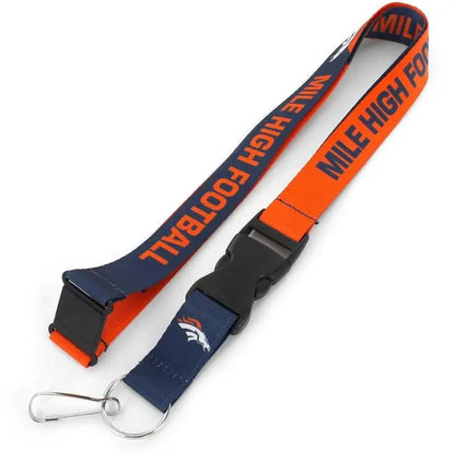 Lanyard featuring Denver Broncos colors and logo, perfect for NFL slogan lanyard fans