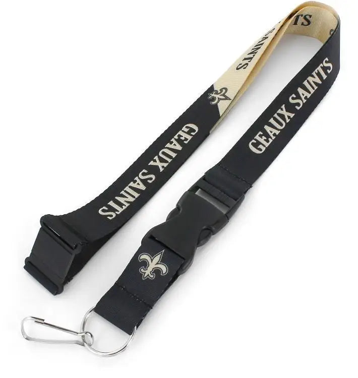 Lanyard with Geaux Saints slogan and New Orleans Saints logo for NFL trading cards