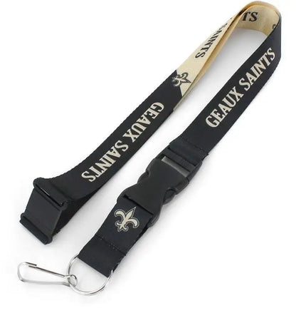 Lanyard with Geaux Saints slogan and New Orleans Saints logo for NFL trading cards
