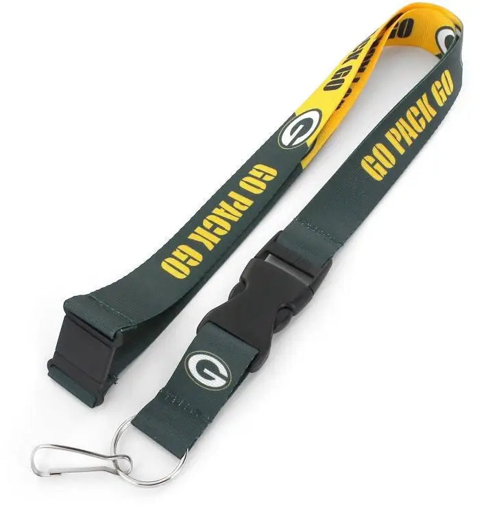 Green Bay Packers slogan lanyard in yellow and green with team logo for sports fans