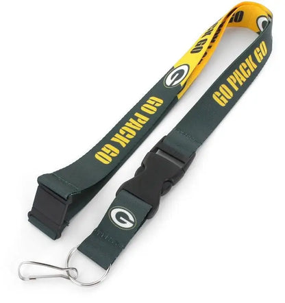 Green Bay Packers slogan lanyard in yellow and green with team logo for sports fans