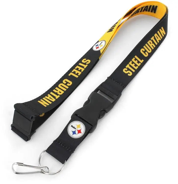 Pittsburgh Steelers slogan lanyard in black and yellow for fans and collectors of trading cards