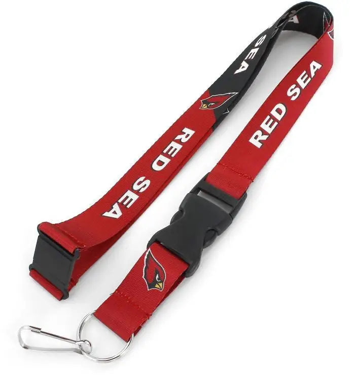 Red lanyard with Red Sea text and bird logo, perfect for slogan lanyard fans