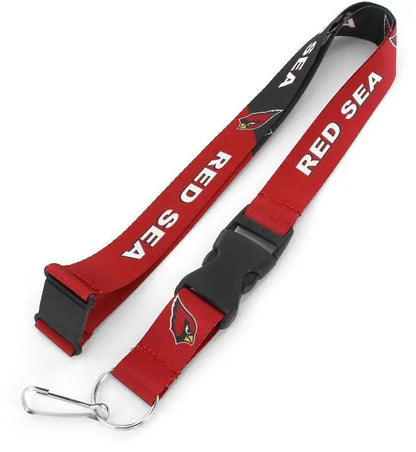 Red lanyard with Red Sea text and bird logo, perfect for slogan lanyard fans