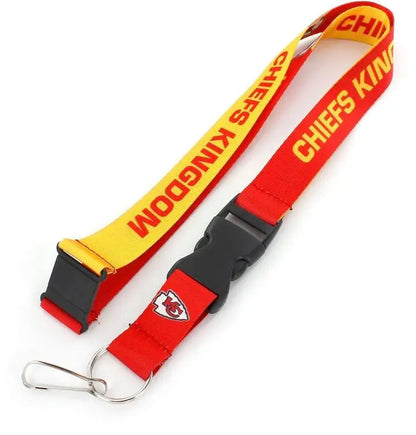 Red and yellow slogan lanyard with Chiefs Kingdom text and Kansas City Chiefs logo