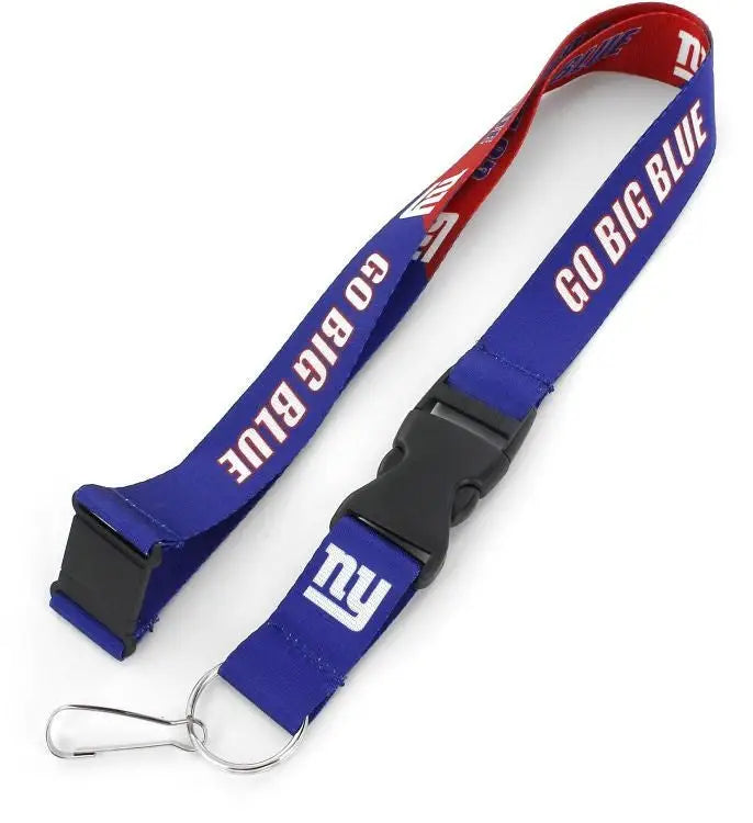 NFL New York Giants slogan lanyard with Go Big Blue text and logo for trading cards