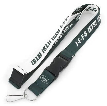 New York Jets slogan lanyard with detachable keyring for trading cards and more