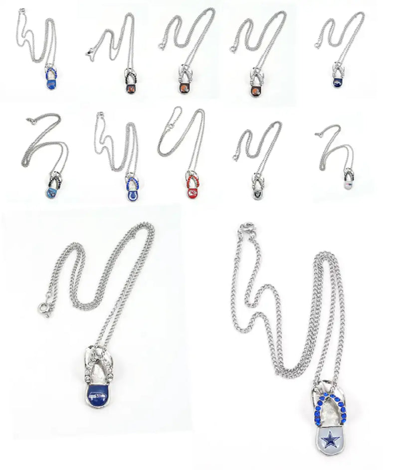 NFL Football Team Logo Womens Ladies Crystal Flip Flop Necklace Pick Your Team