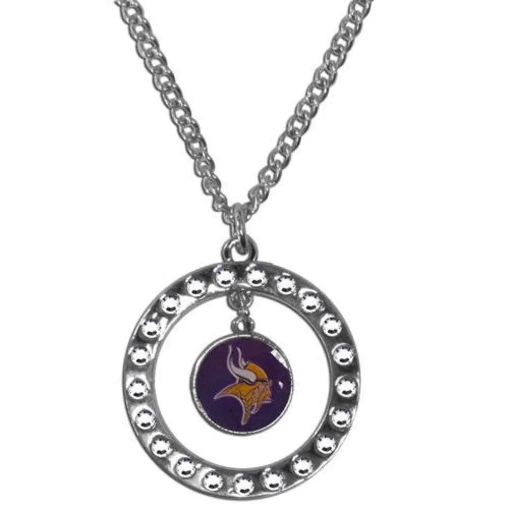Circular Minnesota Vikings Rhinestone Hoop Necklace with logo charm and rhinestones