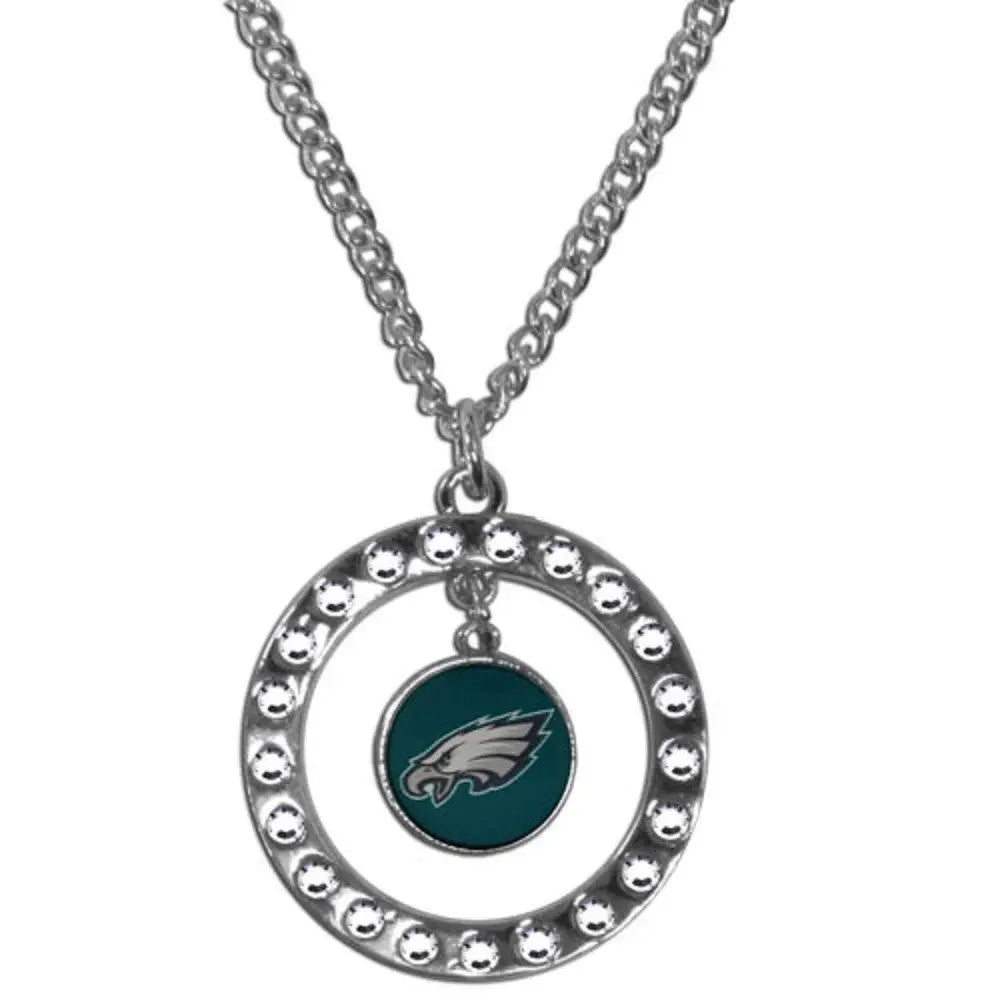Silver rhinestone hoop necklace with Philadelphia Eagles logo and sparkling accents