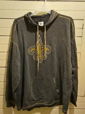 NFL Hoodie Mens New Orleans Saints Fleur De Lis Gray Gold Pullover Sweatshirt - Apparel