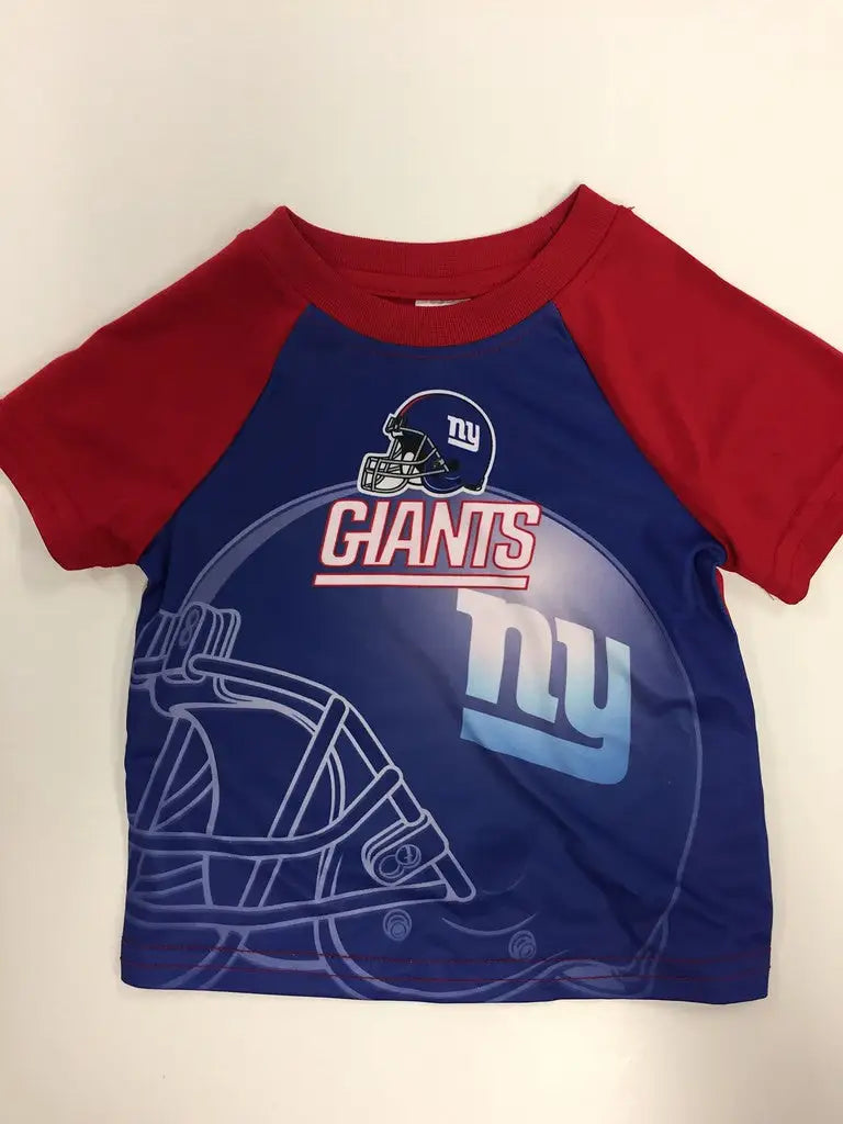 NFL Kids Short Sleeve Helmet Tee T-Shirt featuring New York Giants logo and design
