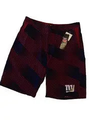 Pair of burgundy and navy plaid shorts featuring NFL Mens Diagonal Stripe Walking design