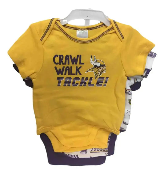 NFL Minnesota Vikings 3 Pack Bodysuit - Choose Your Size - Apparel
