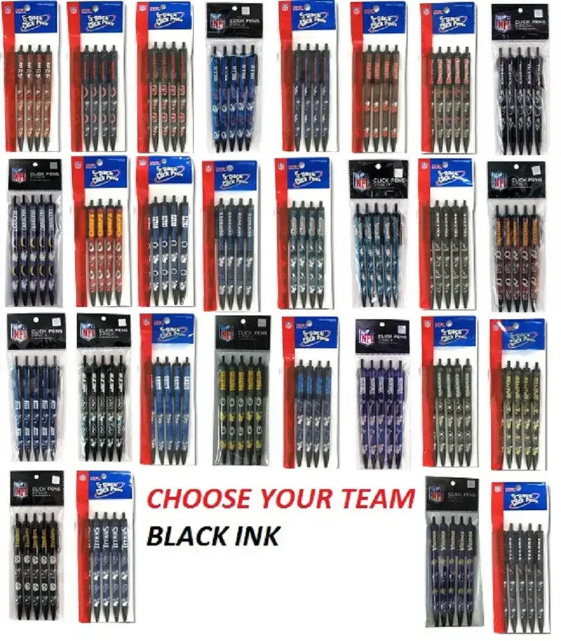 NFL Official Licensed Click Pens 5 pack Black Ink Choose Your Team