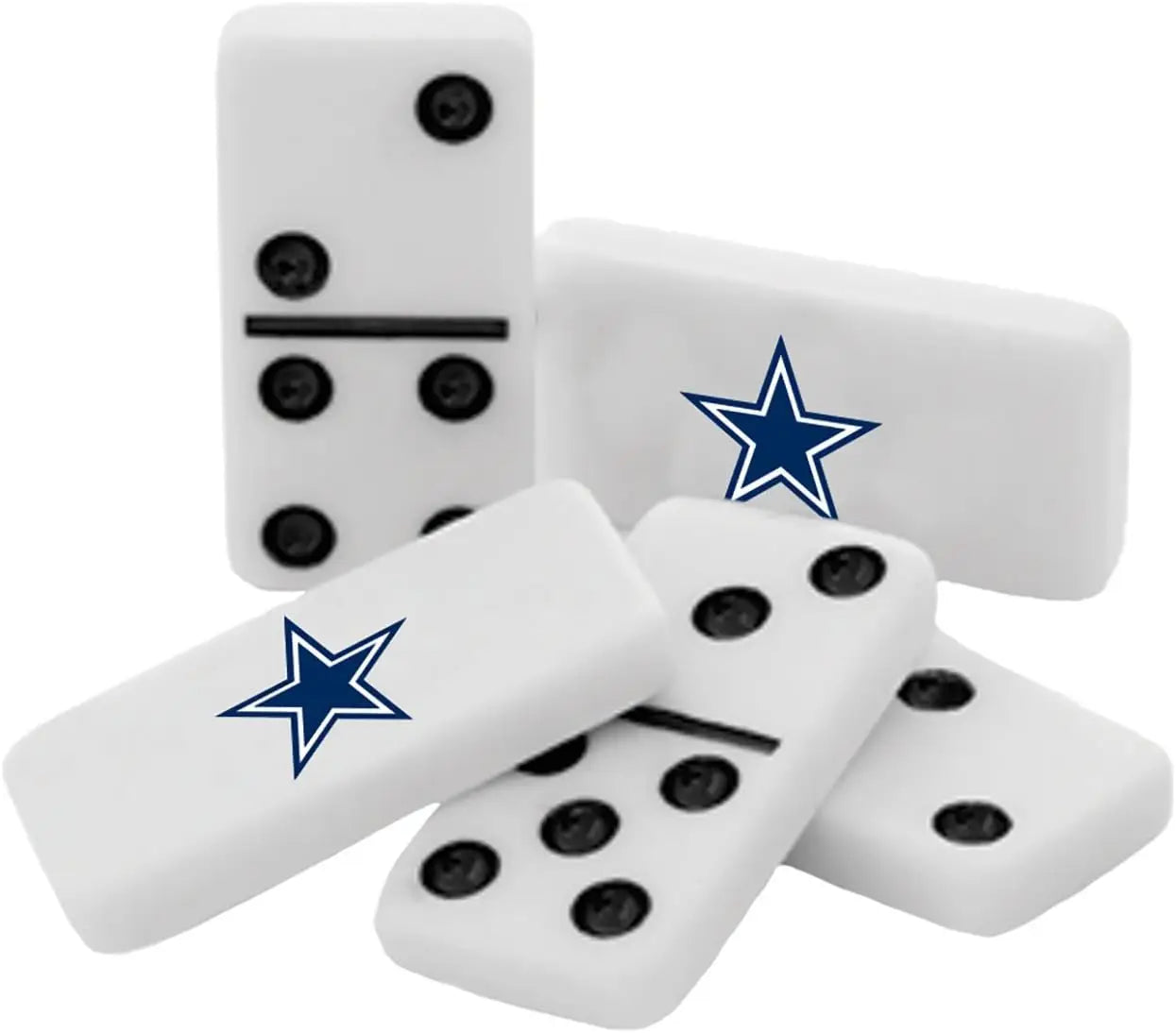 Domino tiles with blue star logos from NFL Officially Licensed 28 Dominoes Gift Tin