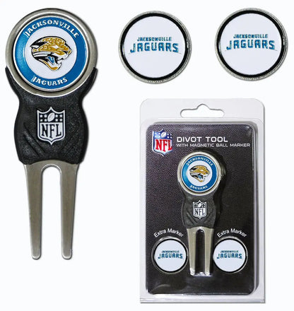 Golf divot tool with Jacksonville Jaguars logos, perfect for NFL fans and collectors