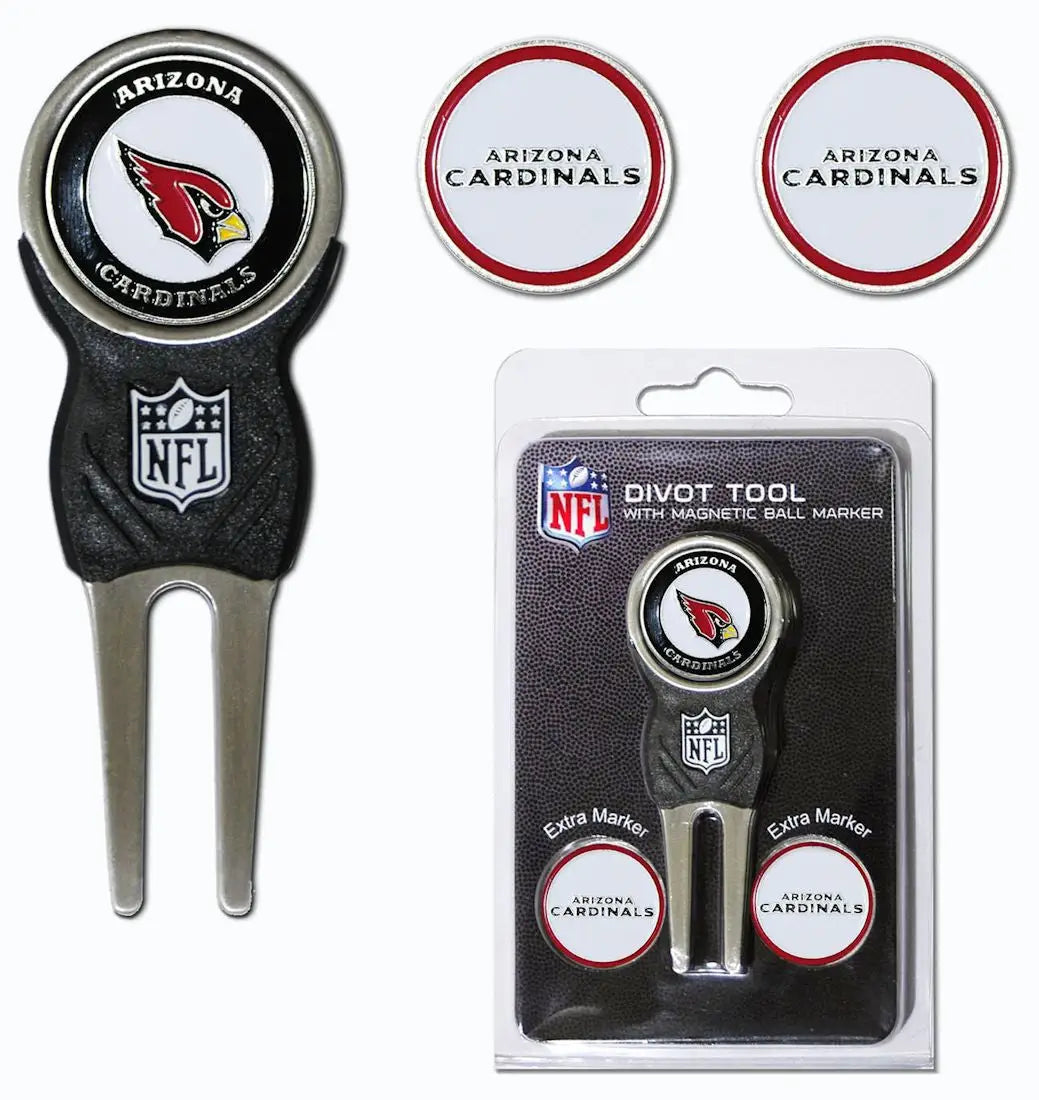 NFL-branded divot tool with Arizona Cardinals logo and 3 ball markers for golf fans