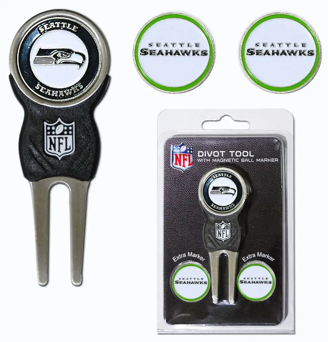 NFL-branded divot tool with Seattle Seahawks logo for golf enthusiasts and collectors
