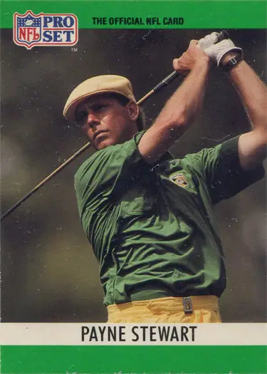 Trading card of golfer Payne Stewart in green shirt from Pro Set Special Card