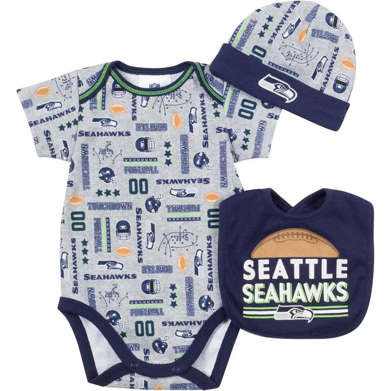 NFL Seattle Seahawks Bodysuit Bib & Hat Set Infant/Toddler Choose Your Size - Seattle Seahawks