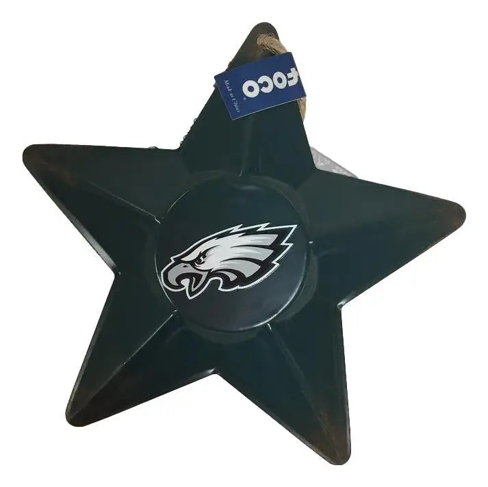 Star ornament featuring dark green Philadelphia Eagles logo in metal star design