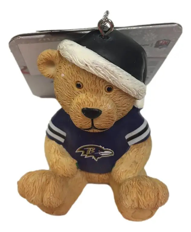Teddy bear ornament in Baltimore Ravens jersey and cap for NFL Team Jersey Bear collection