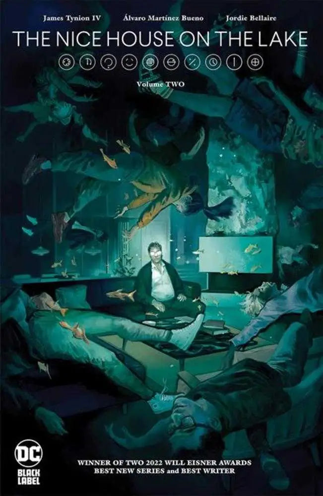 Book cover of The Nice House on the Lake with surreal underwater imagery for collectors