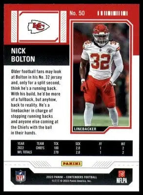 Nick Bolton 2023 Panini Contenders Season Ticket Retail #50 Kansas City Chiefs