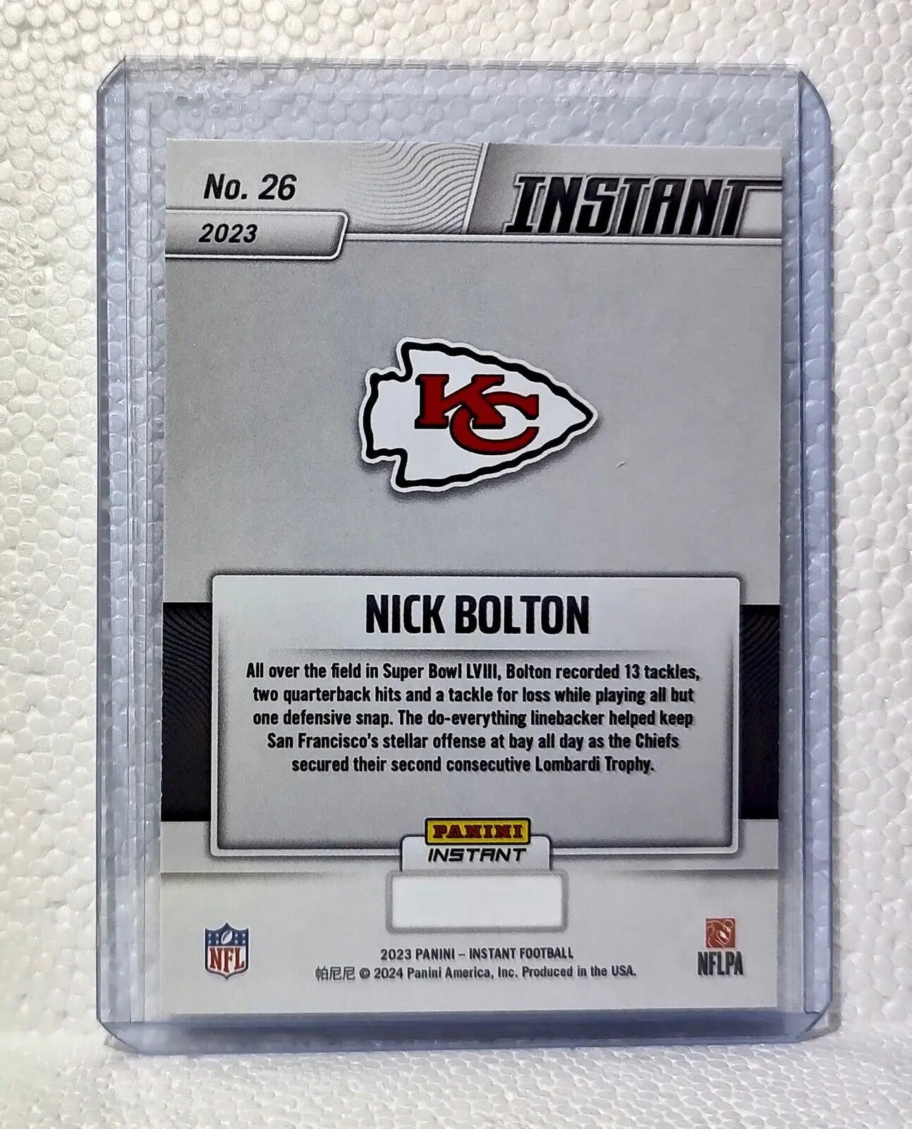 Nick Bolton 2023 Panini NFL Superbowl Champions #26 Card Kansas City Chiefs - Football Card Single
