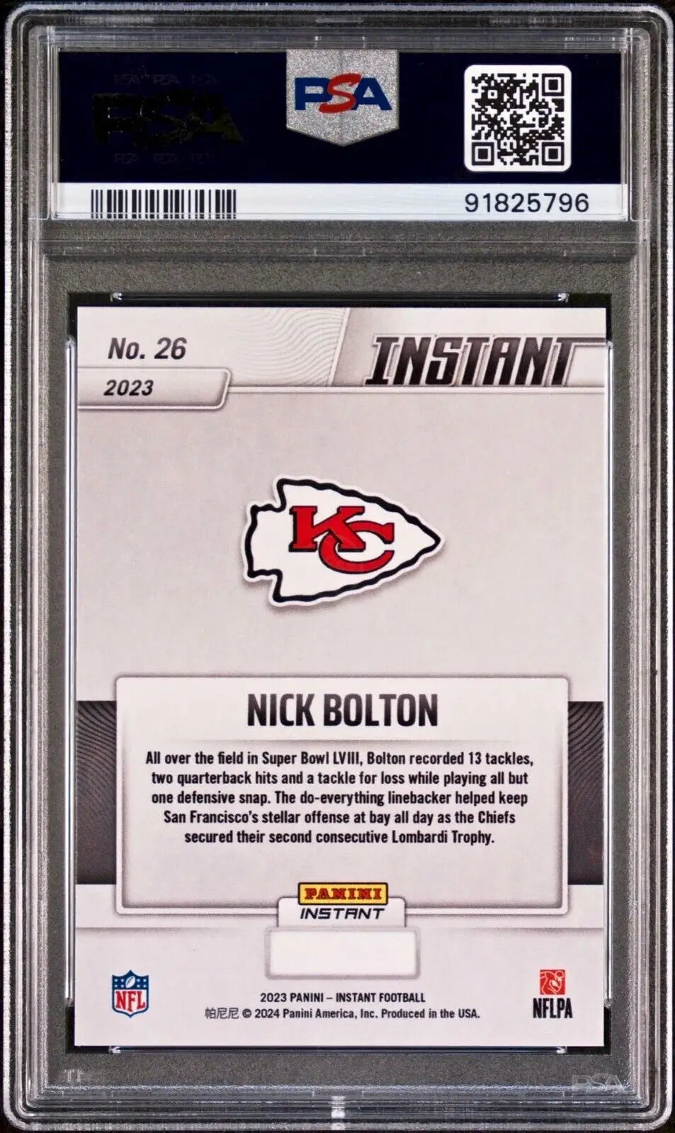 Nick Bolton 2023 Panini NFL Superbowl Champions #26 Card PSA 9 Mint - Football Card Single