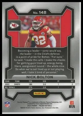 Nick Bolton 2023 Panini Prizm #148 Kansas City Chiefs - Football Card Single