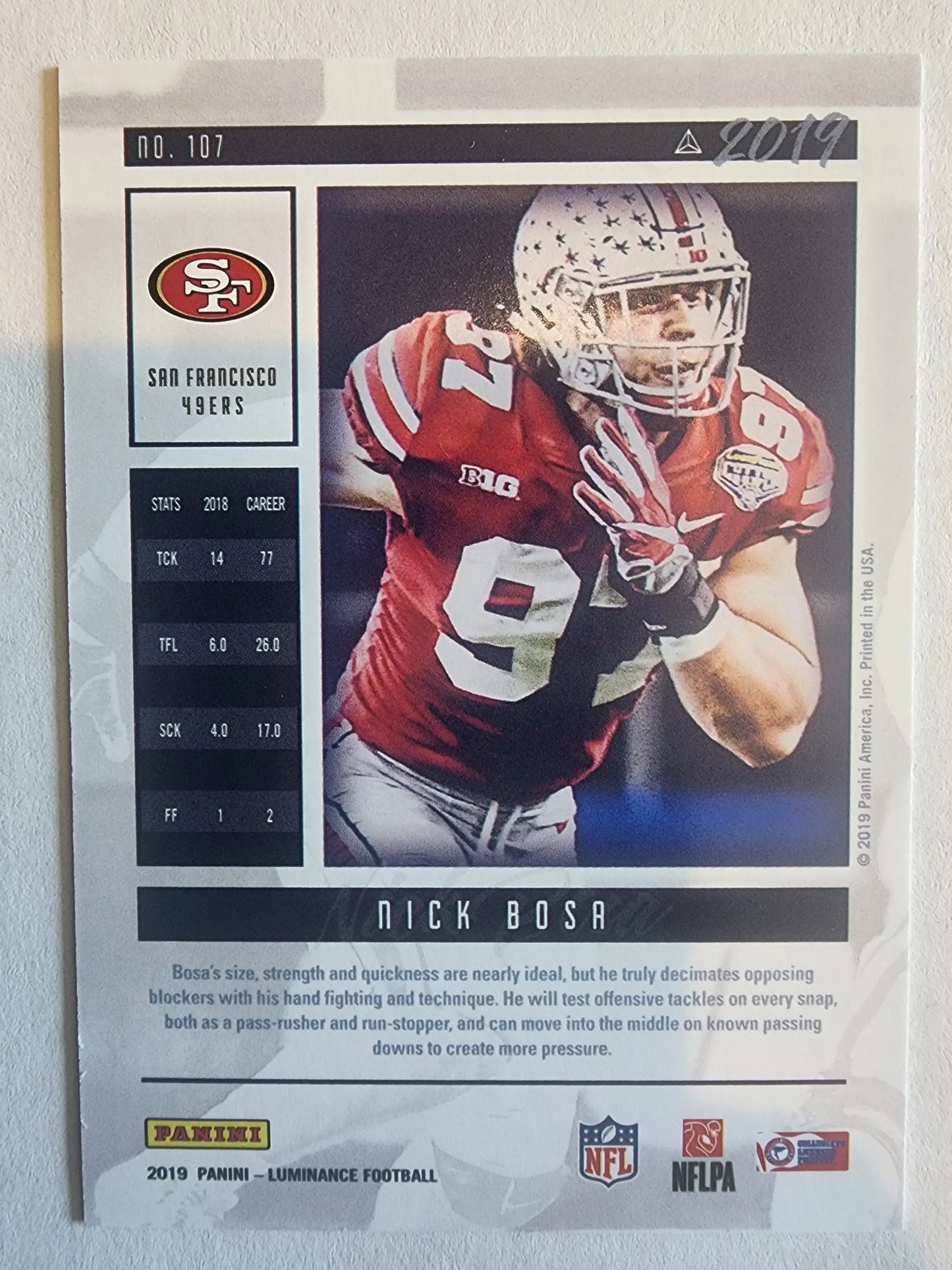Nick Bosa 2019 Panini Luminance Red RC #3/10 - Football Card Single
