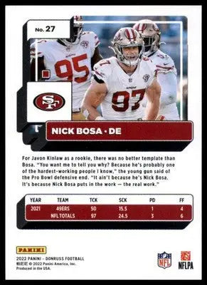 Nick Bosa 2022 Donruss #27 San Francisco 49ers - Football Card Single