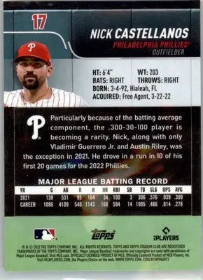 Nick Castellanos - 2022 Stadium Club - #17 - Baseball - Baseball Card Single