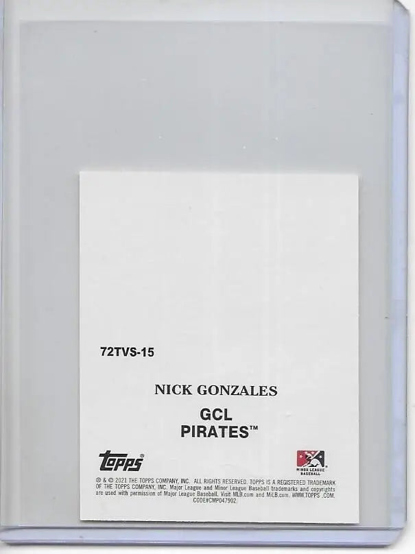 NICK GONZALES 2021 Topps Heritage Minor 1972 Venezuelan Stamp (903) - Baseball Card Single