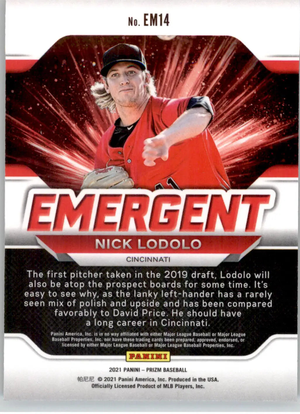 Nick Lodolo - 2021 Panini Prizm - #EM14 - Emergent Baseball