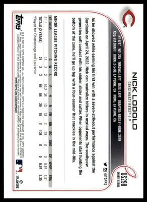 Nick Lodolo Rookie 2022 Topps Update #US298 Cincinnati Reds - Baseball Card Single