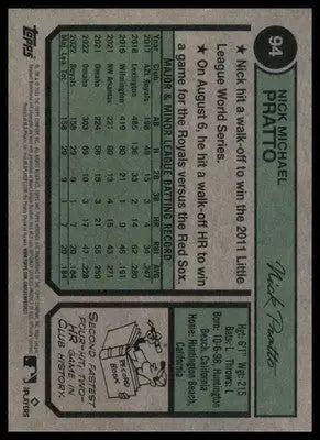 Nick Pratto Rookie 2023 Topps Heritage #94 Kansas City Royals - Baseball Card Single