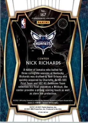 Nick Richards - 2020-21 Panini Select - #167 - Blue Prizms Basketball - Basketball Card Single