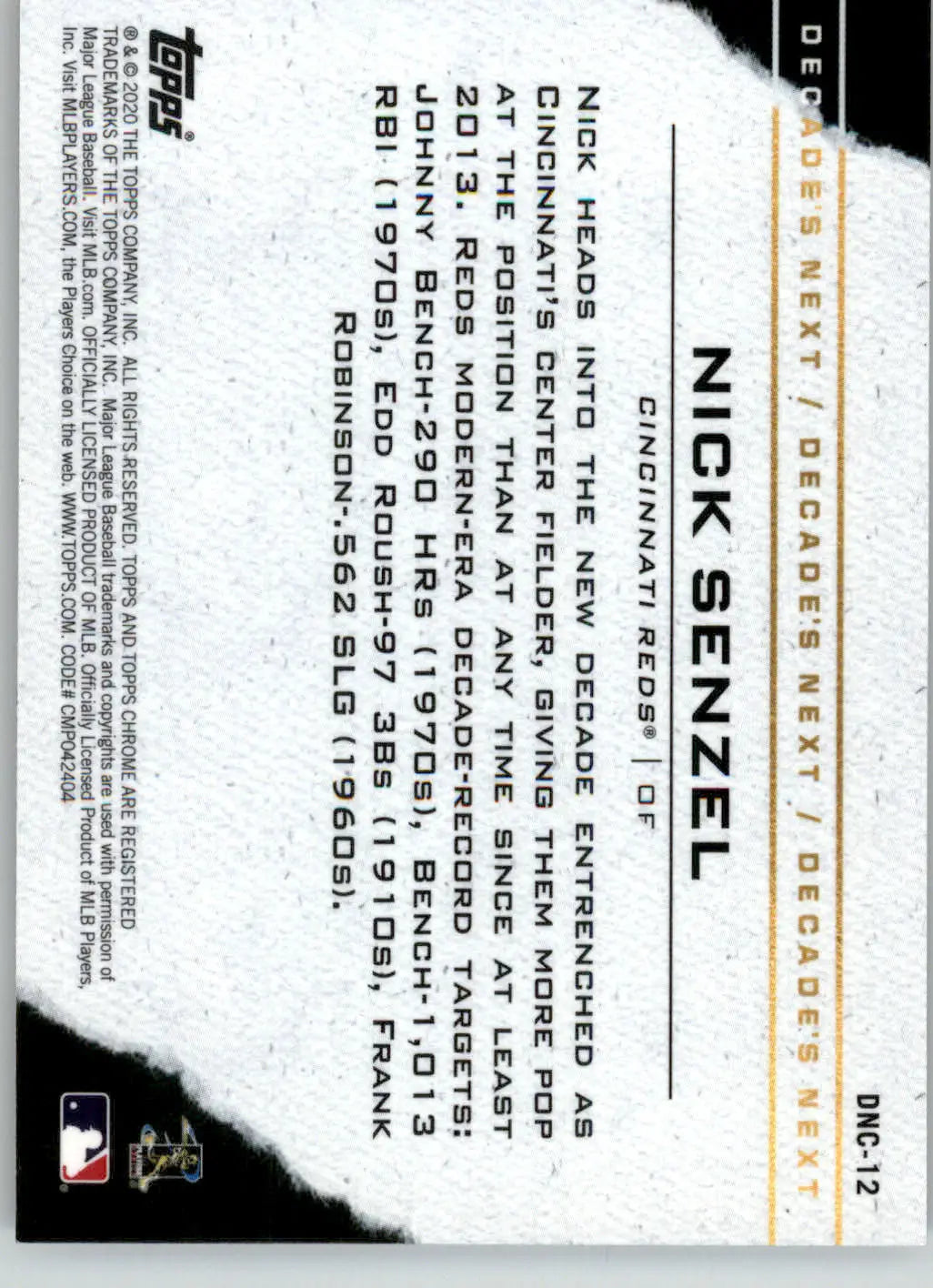 Nick Senzel - 2020 Topps Chrome Update - #DNC-12 - Decade’s Next Baseball - Baseball Card Single
