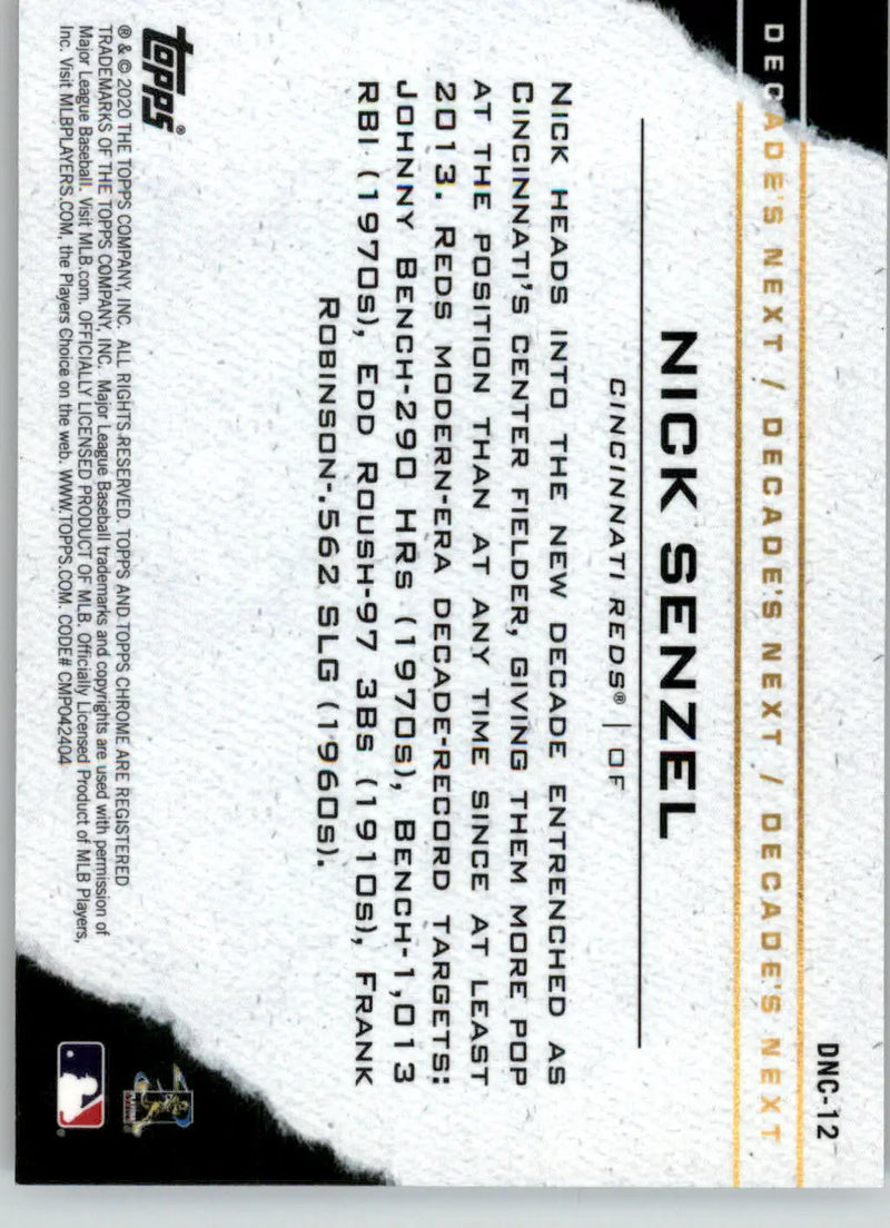 Nick Senzel - 2020 Topps Chrome Update - #DNC-12 - Decade’s Next Baseball - Baseball Card Single