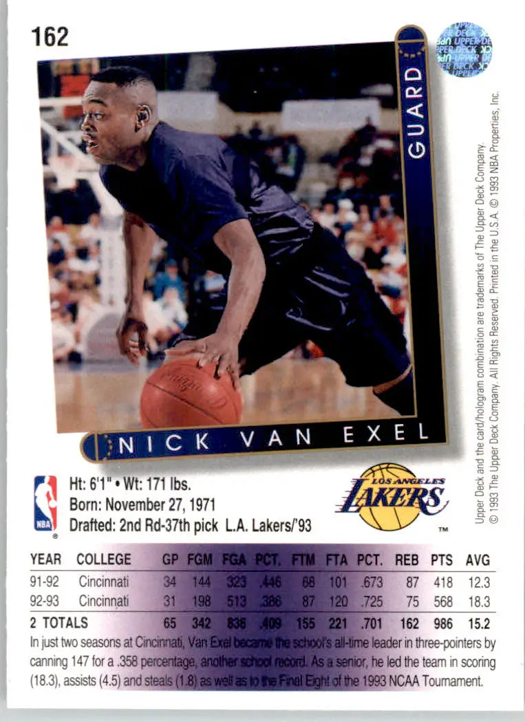 Nick Van Exel - 1993-94 Upper Deck - #162 - RC Basketball - Basketball Card Single