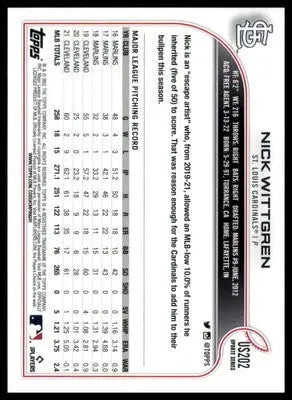 Nick Wittgren 2022 Topps Update #US202 St. Louis Cardinals - Baseball Card Single