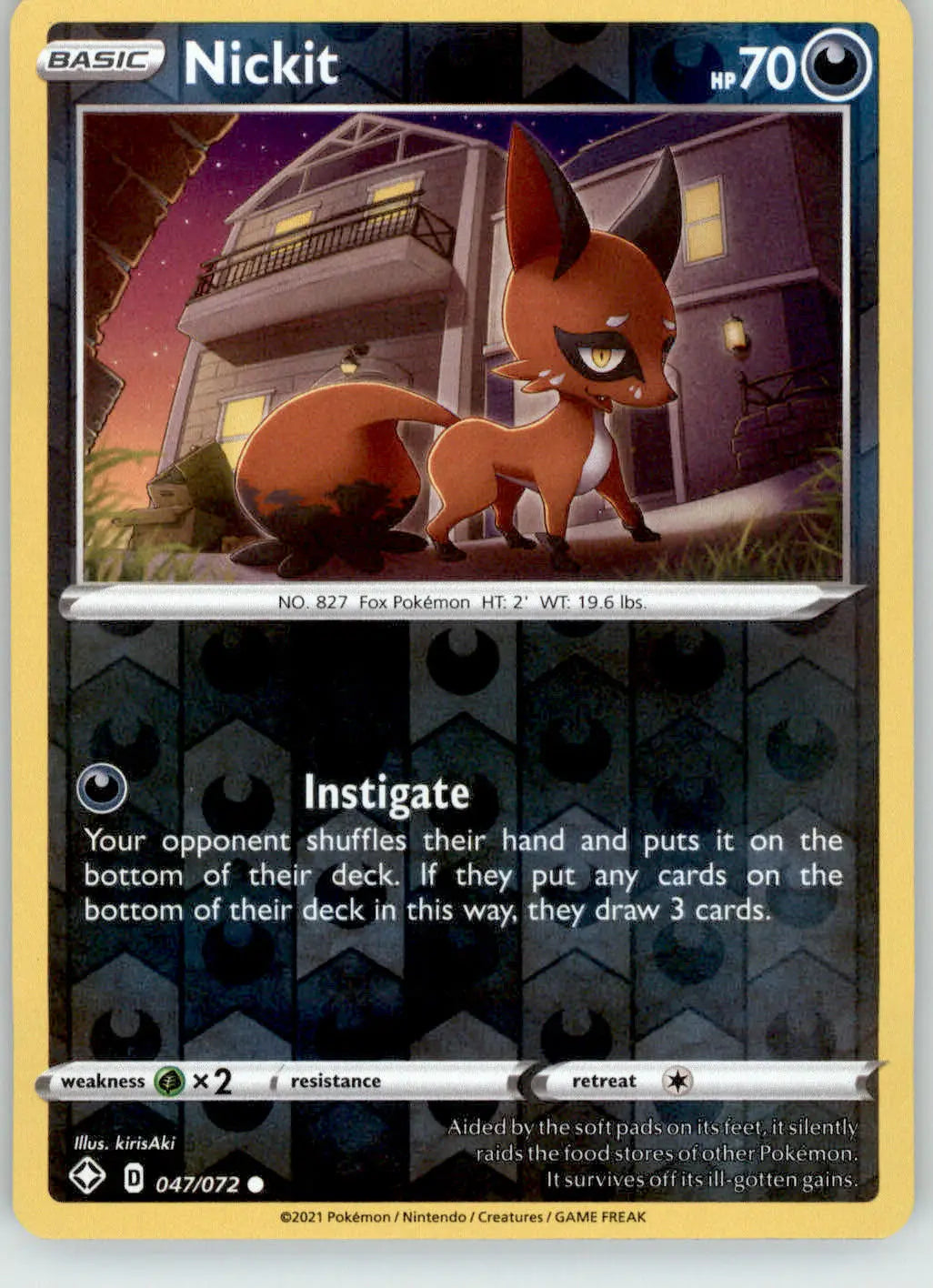 Nickit - Shining Fates - 047/072 - Reverse Holo LP Pokemon - Pokémon Card Single