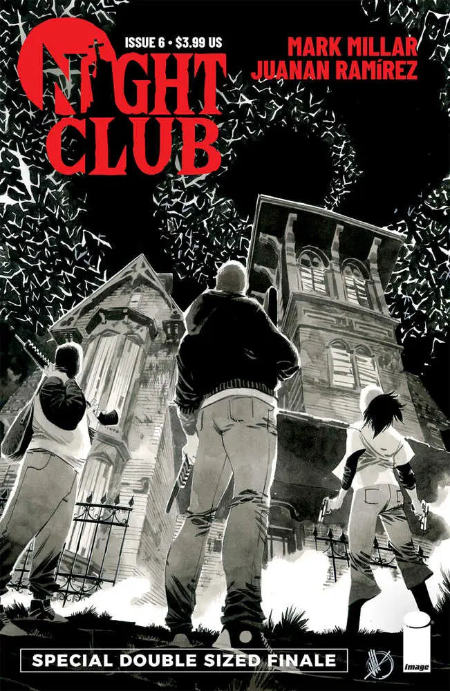 Comic book cover for Fight Club with silhouetted figures near dark mansion, Night Club #6