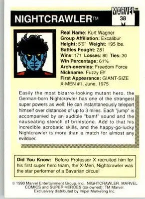 Nightcrawler - 1990 Impel Marvel Universe - #38 - Non_sport - Non-Sports Card Single